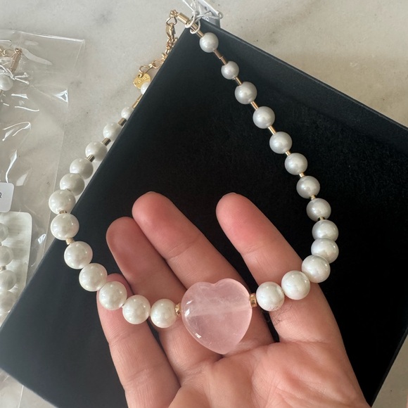 NWT Nakamol Rose quartz heart perl necklace. - Picture 2 of 6